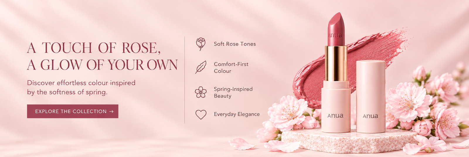 A Touch of Rose Beauty Collection Featuring Pink Makeup and Beauty Products