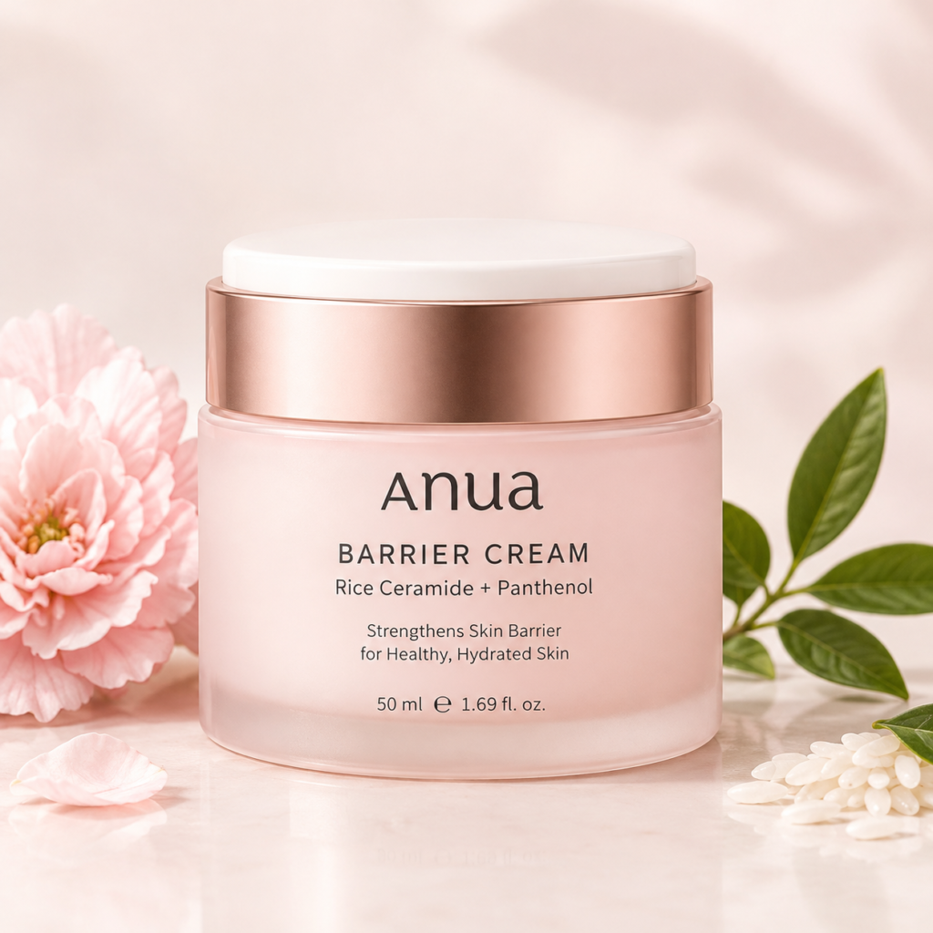 Anua Barrier Cream Moisturizer Jar with Floral Styling