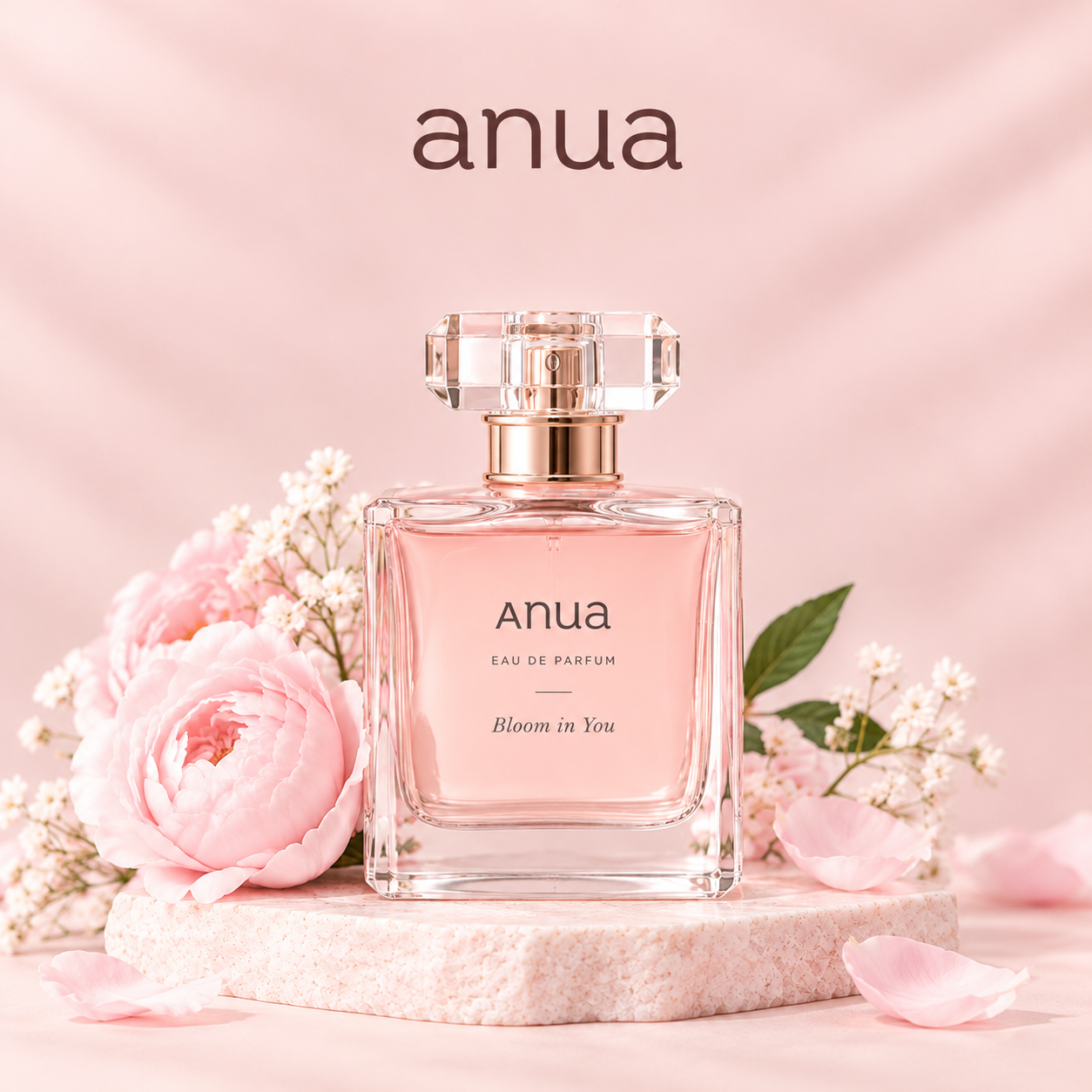 Anua Bloom in You Pink Perfume Bottle with Rose Flowers