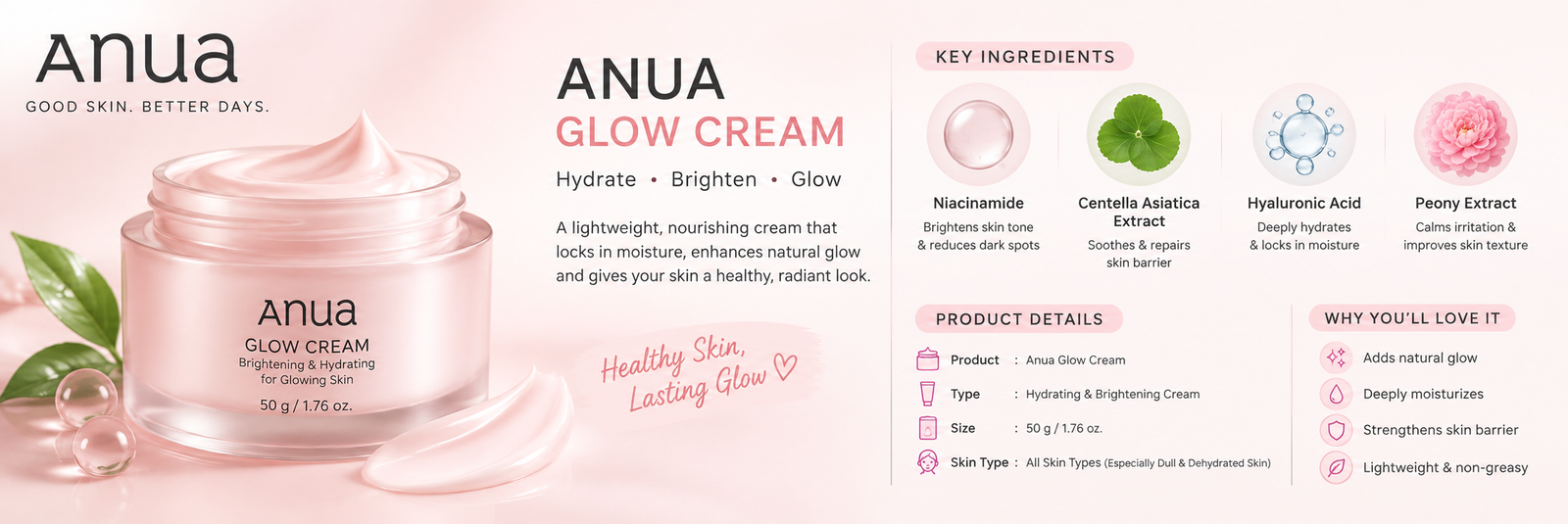 Anua Glow Cream Skincare Advertisement Featuring Glow Cream Products